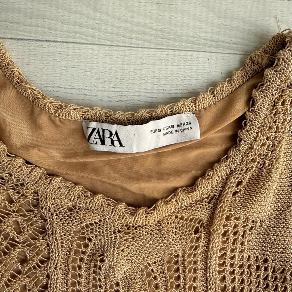 Zara Beige Crochet Dress Size S - Picture 5 of 9